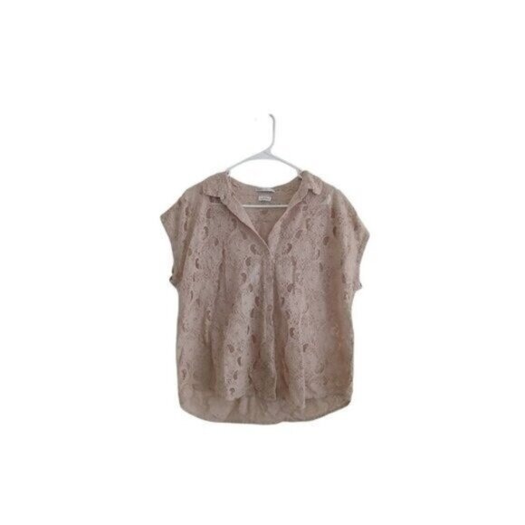VAN HEUSEN STUDIO Lace Blouse XL Button Up Collared Romantic Boho Cottagecore - Picture 1 of 7